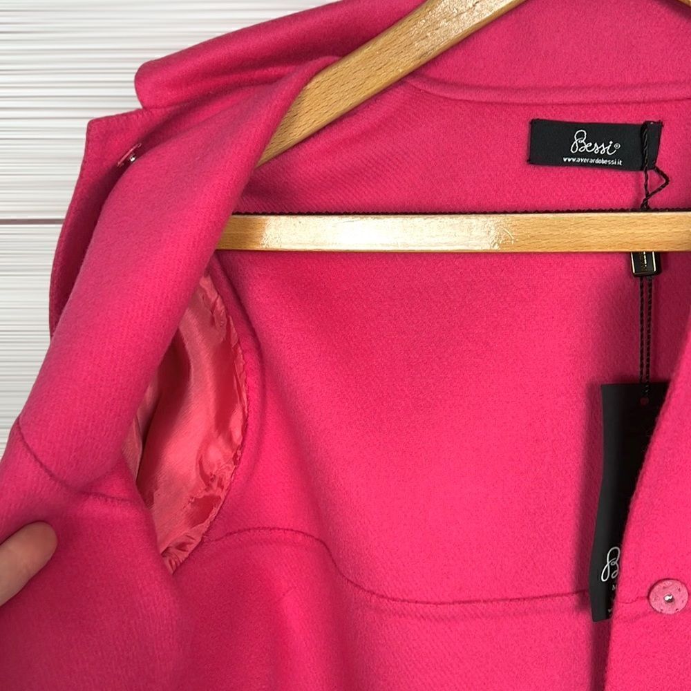 NWT AVERARDO BESSI Italy Boiled Wool Short Jacket 3/4 Sleeves Raspberry Pink - Picture 7 of 14
